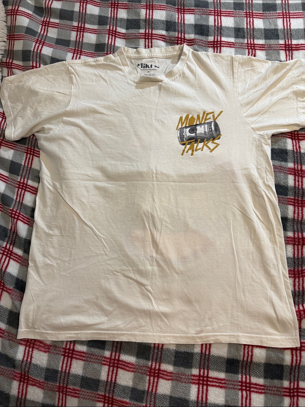 Miken White Short Sleeve Tee with Gold 'Money Talks' Graphic